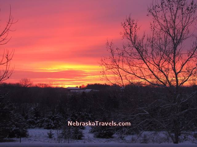Red and Blue Colorful Nebraska Midwest Country Sunrise sky -- 7-34am