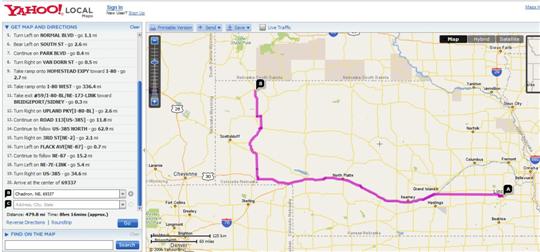 Lincoln to Chadron Via I-80 - Yahoo Maps Distance Calculator