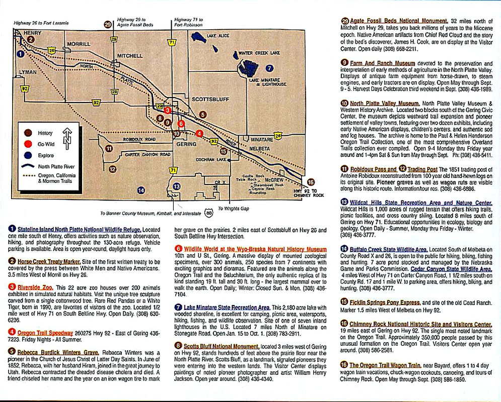 Scottsbluff, Nebraska Map Image with the local Attractions labeled and described