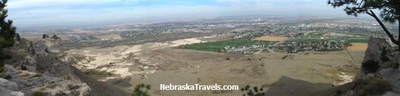 Wide shot of Town of Scottsbluff, NE from top of Scottsbluff Monument